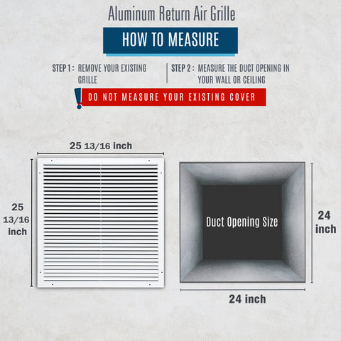 24"x24" White Aluminum Rust-Free Return Air Grille, High-Airflow HVAC Cold Air Intake for Wall & Ceiling