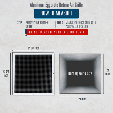 24"x24" White Aluminum Eggcrate Return Air Grille, Low-Noise High-Airflow Rust-Proof Vent Cover