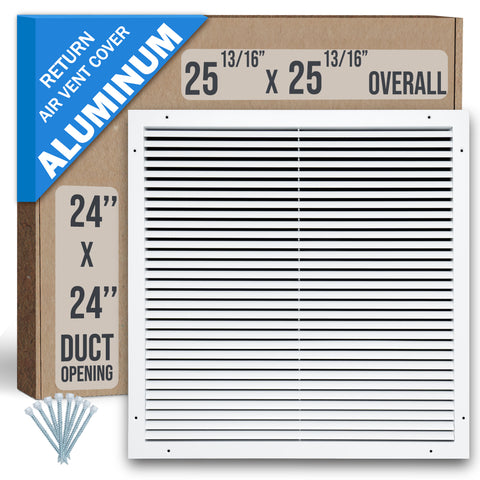 24"x24" White Aluminum Rust-Free Return Air Grille, High-Airflow HVAC Cold Air Intake for Wall & Ceiling