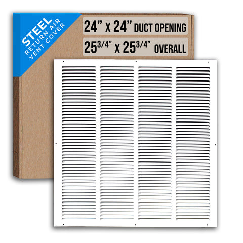 24"x24" White Steel Return Air Grille, High-Airflow HVAC Cold Air Intake for Wall & Ceiling