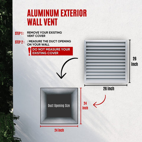 24"x24" Anodized Aluminum Exterior Wall Louver, Weatherproof Rain & Rust Resistant Vent Cover