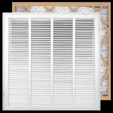24"x24" White Steel Return Air Filter Grille, Filter Included, Removable Door