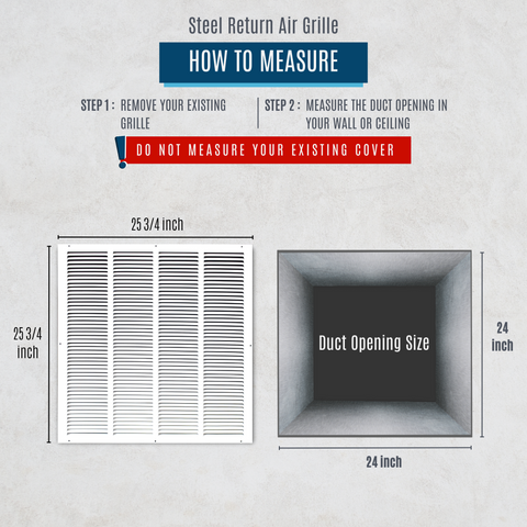 24"x24" White Steel Return Air Grille, High-Airflow HVAC Cold Air Intake for Wall & Ceiling