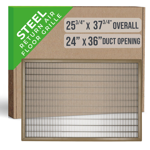 24"x36" Brown Steel Return Air Floor Grille, Walkable Heavy-Duty Fixed-Blade Vent Cover