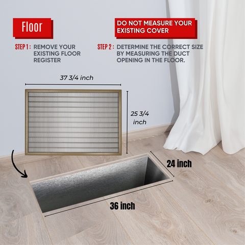 24"x36" Brown Steel Return Air Floor Grille, Walkable Heavy-Duty Fixed-Blade Vent Cover