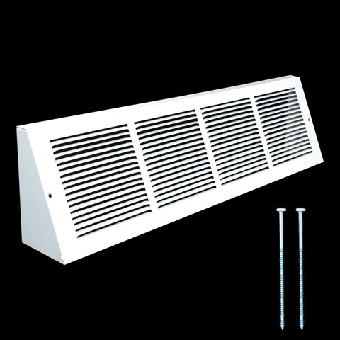 24"x6" White Steel Triangular Baseboard Grille, Efficient Airflow, 3-13/16" Depth