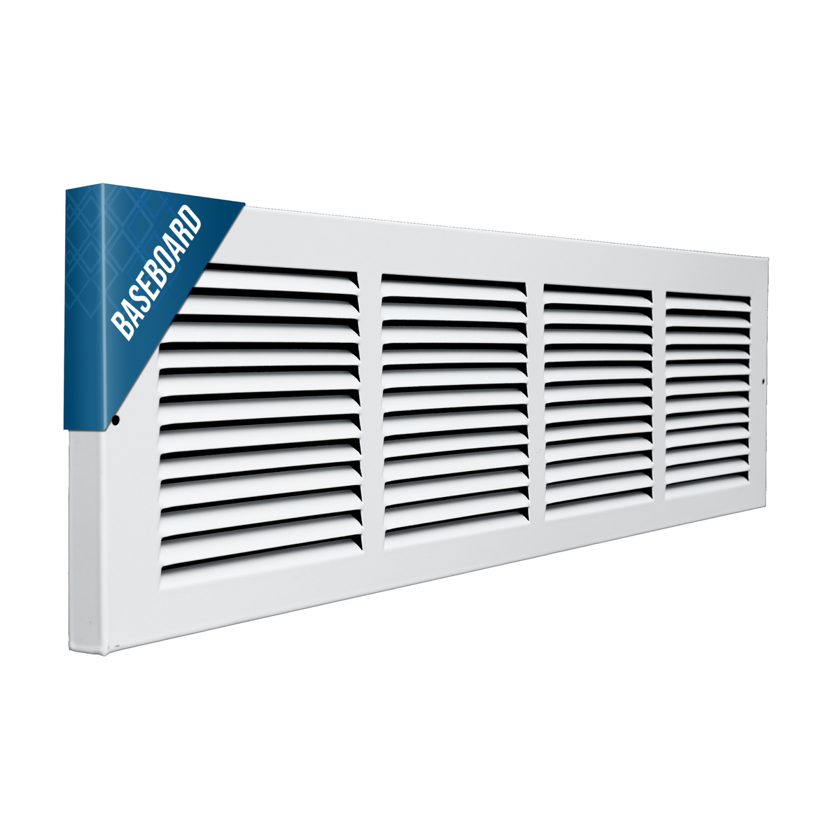 24"x6" White Steel Baseboard Return Air Grille, 7/8" Turnback Depth