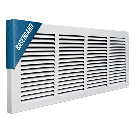 24"x8" White Steel Baseboard Return Air Grille, 7/8" Turnback Depth