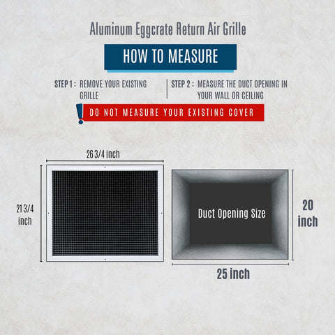 25"x20" White Aluminum Eggcrate Return Air Grille, Low-Noise High-Airflow Rust-Proof Vent Cover
