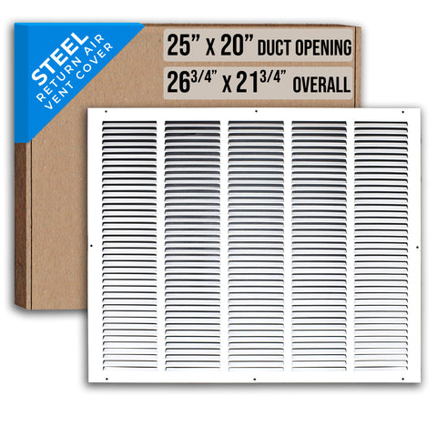 25"x20" White Steel Return Air Grille, High-Airflow HVAC Cold Air Intake for Wall & Ceiling
