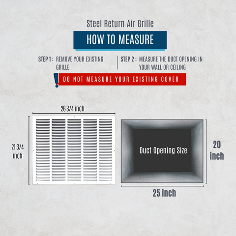 25"x20" White Steel Return Air Grille, High-Airflow HVAC Cold Air Intake for Wall & Ceiling