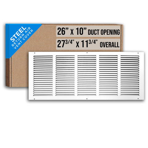 26"x10" White Steel Return Air Grille, High-Airflow HVAC Cold Air Intake for Wall & Ceiling