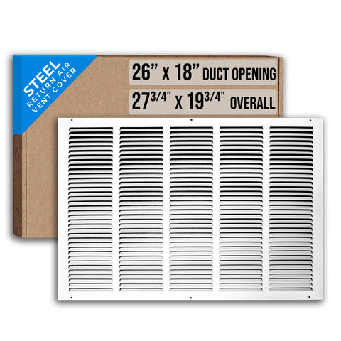 26"x18" White Steel Return Air Grille, High-Airflow HVAC Cold Air Intake for Wall & Ceiling