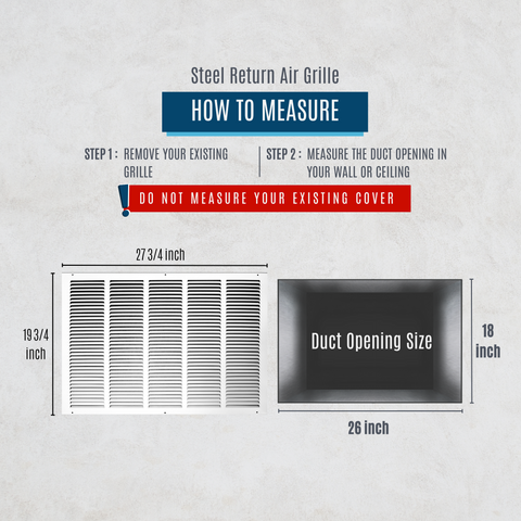 26"x18" White Steel Return Air Grille, High-Airflow HVAC Cold Air Intake for Wall & Ceiling