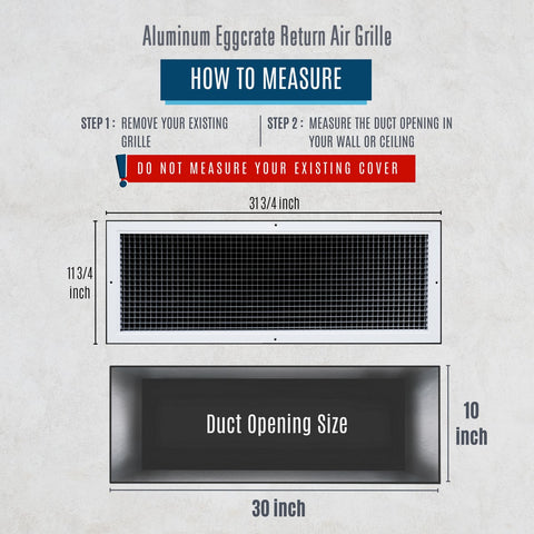 30"x10" White Aluminum Eggcrate Return Air Grille, Low-Noise High-Airflow Rust-Proof Vent Cover