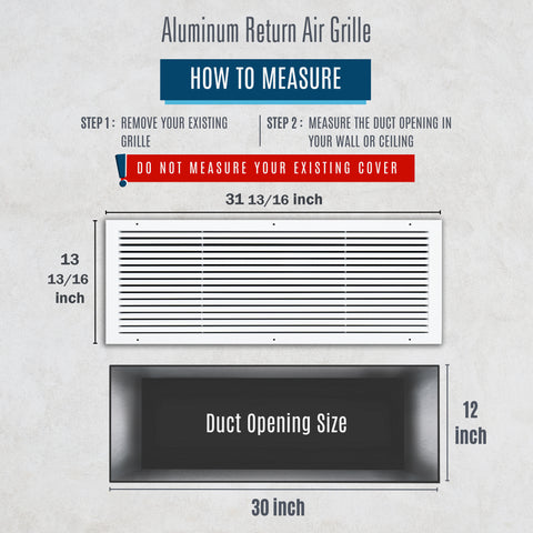 30"x12" White Aluminum Rust-Free Return Air Grille, High-Airflow HVAC Cold Air Intake for Wall & Ceiling