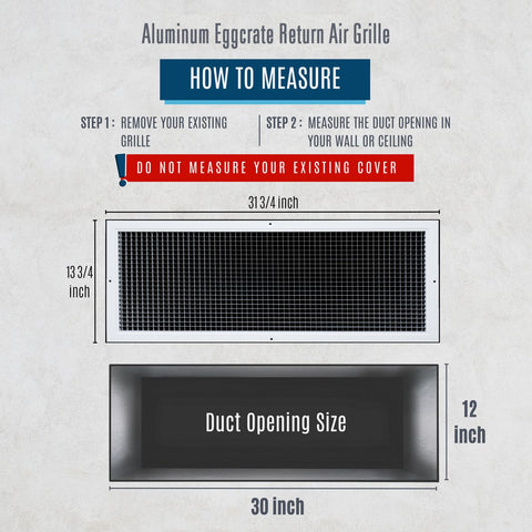 30"x12" White Aluminum Eggcrate Return Air Grille, Low-Noise High-Airflow Rust-Proof Vent Cover