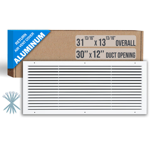 30"x12" White Aluminum Rust-Free Return Air Grille, High-Airflow HVAC Cold Air Intake for Wall & Ceiling