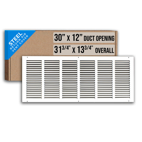 30"x12" White Steel Return Air Grille, High-Airflow HVAC Cold Air Intake for Wall & Ceiling