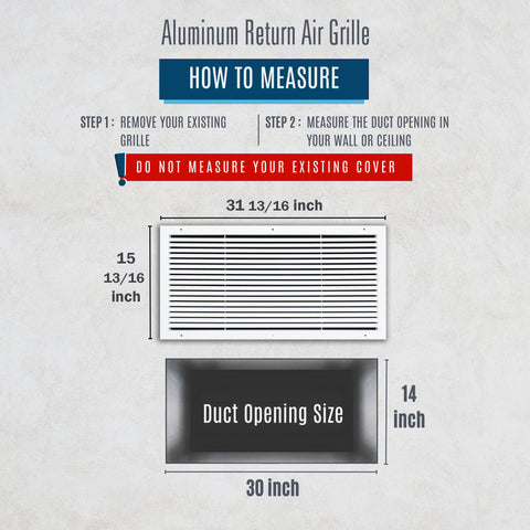30"x14" White Aluminum Rust-Free Return Air Grille, High-Airflow HVAC Cold Air Intake for Wall & Ceiling