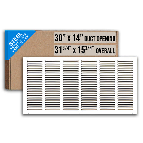 30"x14" White Steel Return Air Grille, High-Airflow HVAC Cold Air Intake for Wall & Ceiling