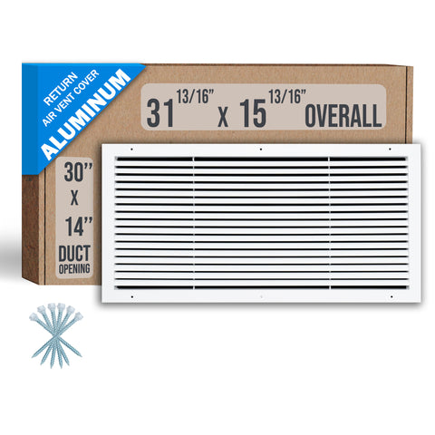 30"x14" White Aluminum Rust-Free Return Air Grille, High-Airflow HVAC Cold Air Intake for Wall & Ceiling