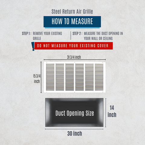 30"x14" White Steel Return Air Grille, High-Airflow HVAC Cold Air Intake for Wall & Ceiling
