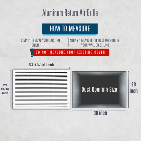 30"x20" White Aluminum Rust-Free Return Air Grille, High-Airflow HVAC Cold Air Intake for Wall & Ceiling
