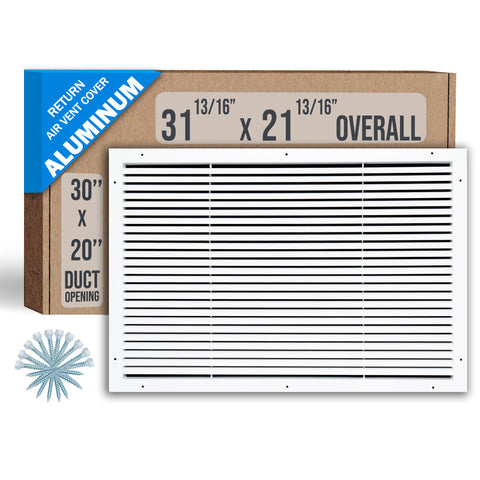 30"x20" White Aluminum Rust-Free Return Air Grille, High-Airflow HVAC Cold Air Intake for Wall & Ceiling
