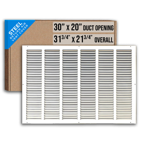 30"x20" White Steel Return Air Grille, High-Airflow HVAC Cold Air Intake for Wall & Ceiling
