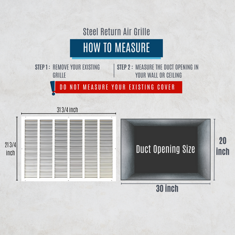 30"x20" White Steel Return Air Grille, High-Airflow HVAC Cold Air Intake for Wall & Ceiling