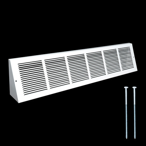 30"x6" White Steel Triangular Baseboard Grille, Efficient Airflow, 3-13/16" Depth