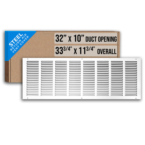 32"x10" White Steel Return Air Grille, High-Airflow HVAC Cold Air Intake for Wall & Ceiling
