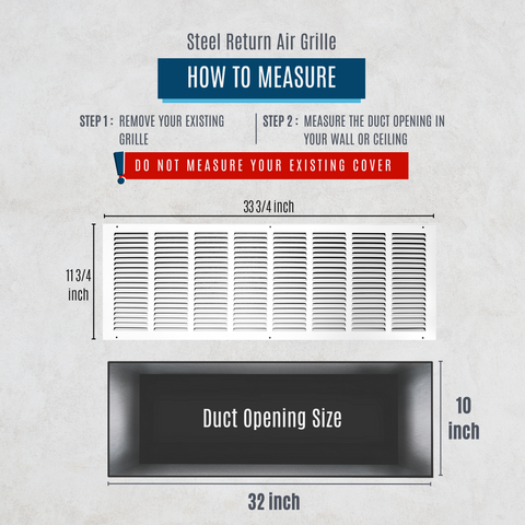 32"x10" White Steel Return Air Grille, High-Airflow HVAC Cold Air Intake for Wall & Ceiling