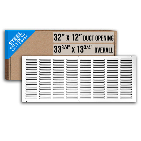 32"x12" White Steel Return Air Grille, High-Airflow HVAC Cold Air Intake for Wall & Ceiling
