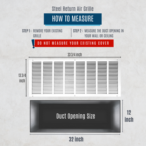 32"x12" White Steel Return Air Grille, High-Airflow HVAC Cold Air Intake for Wall & Ceiling