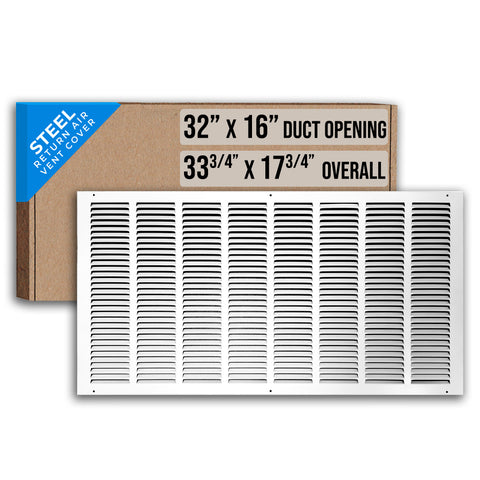 32"x16" White Steel Return Air Grille, High-Airflow HVAC Cold Air Intake for Wall & Ceiling