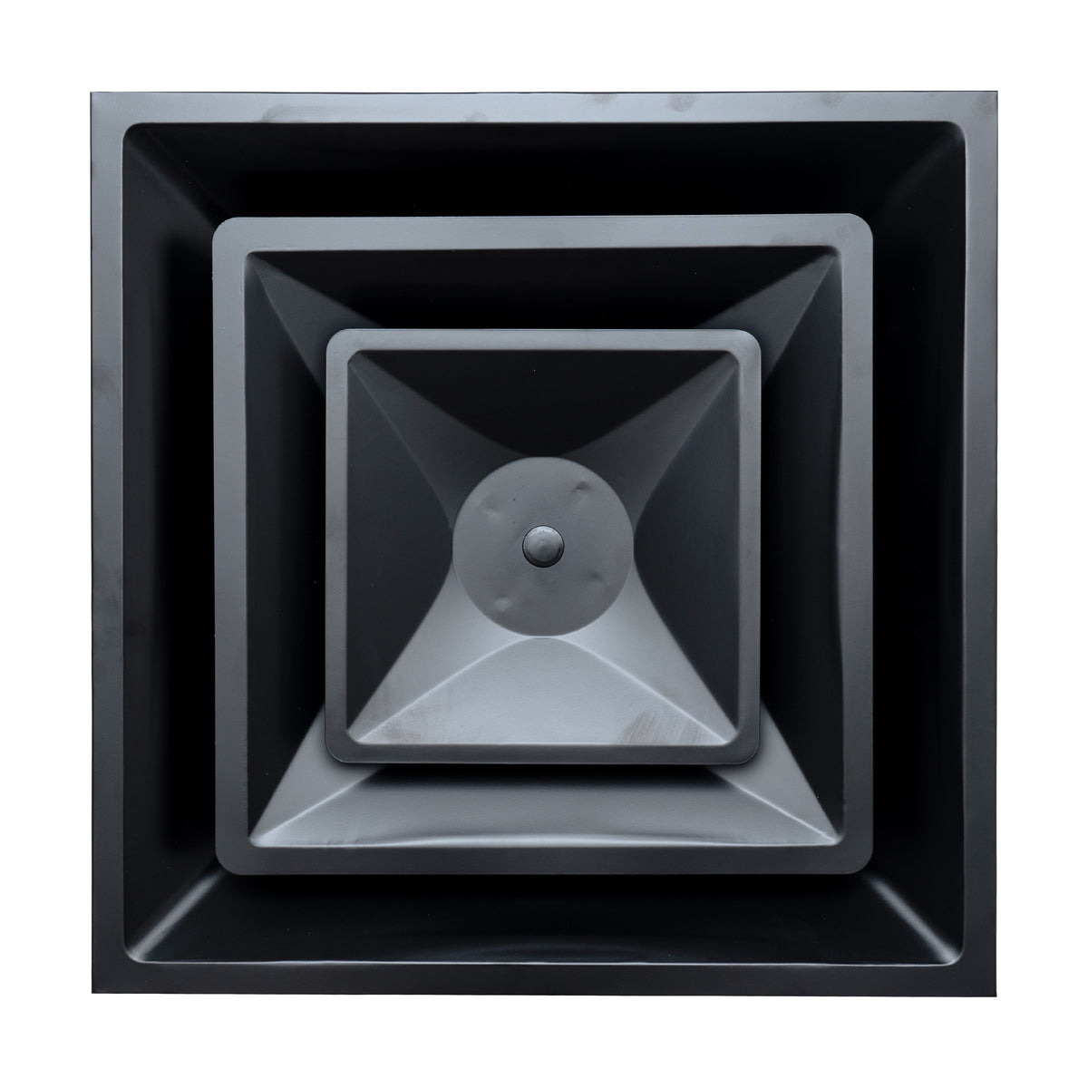 Fits 24"x24" Black Steel T-Bar Drop Ceiling Diffuser, 2x2 Lay-In 2-Cone, 6" Round Neck