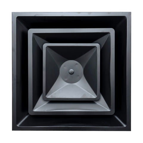 Fits 24"x24" Black Steel T-Bar Drop Ceiling Diffuser, 2x2 Lay-In 2-Cone, 6" Round Neck