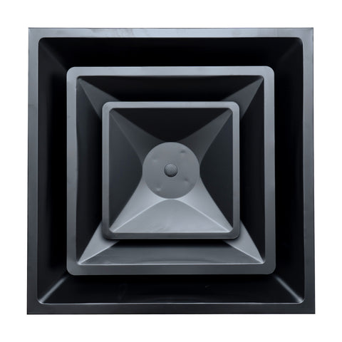 Fits 24"x24" Black Steel T-Bar Drop Ceiling Diffuser, 2x2 Lay-In 2-Cone, 8" Round Neck