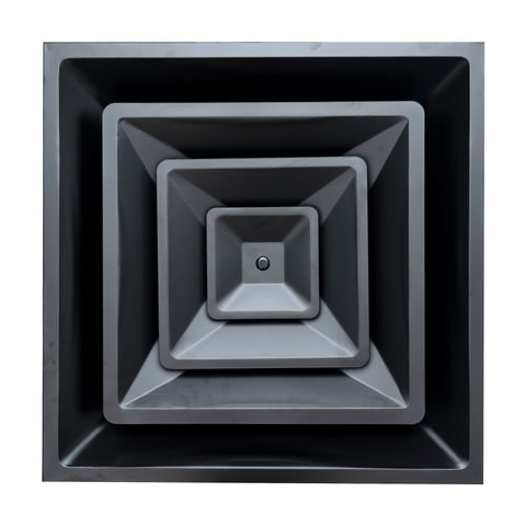 Fits 24"x24" Black Steel T-Bar Drop Ceiling Diffuser, 2x2 Lay-In 3-Cone, 6" Round Neck