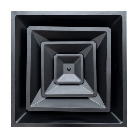 Fits 24"x24" Black Steel T-Bar Drop Ceiling Diffuser, 2x2 Lay-In 3-Cone, 8" Round Neck