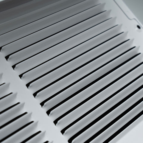12"x6" White Steel Triangular Baseboard Grille, with Damper, 3-13/16" Depth