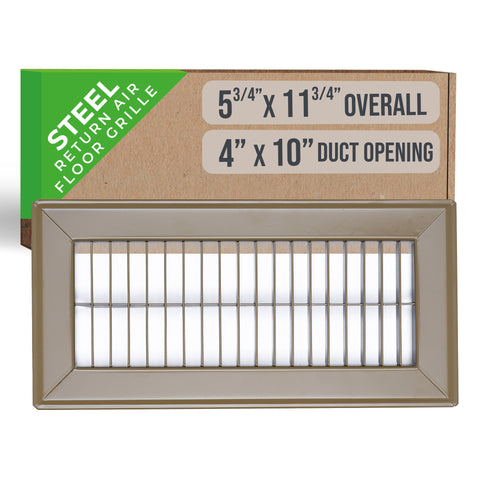 4"x10" Brown Steel Return Air Floor Grille, Walkable Heavy-Duty Fixed-Blade Vent Cover