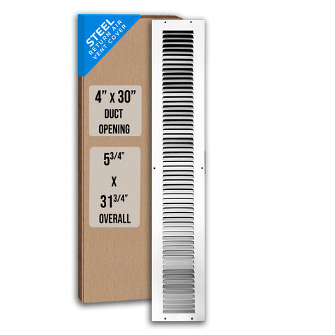 4"x30" White Steel Return Air Grille, High-Airflow HVAC Cold Air Intake for Wall & Ceiling