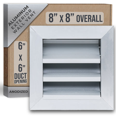 6"x6" Anodized Aluminum Exterior Wall Louver, Weatherproof Rain & Rust Resistant Vent Cover