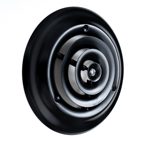 6" Black Steel Round Ceiling Diffuser, Supply Vent Cover for Round Neck Air Ducts