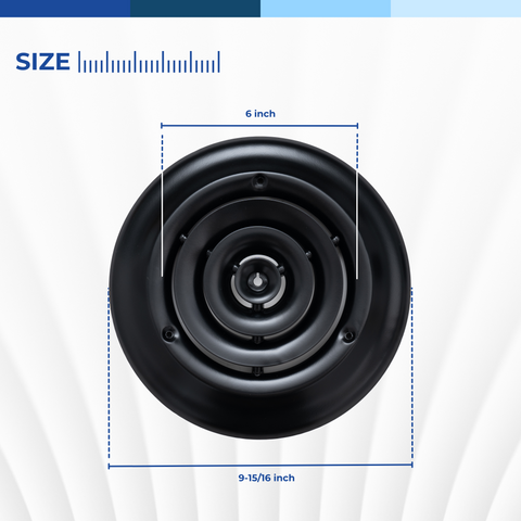 6" Black Steel Round Ceiling Diffuser, Supply Vent Cover for Round Neck Air Ducts