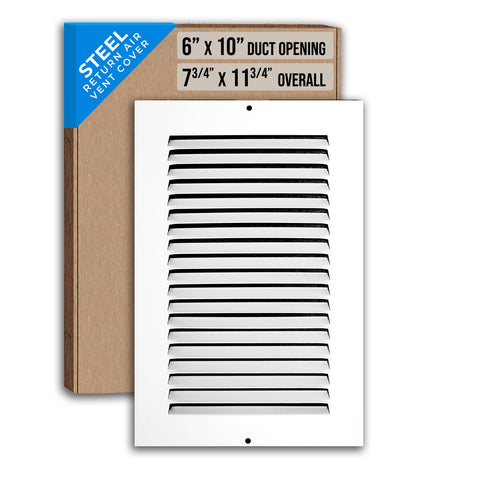 6"x10" White Steel Return Air Grille, High-Airflow HVAC Cold Air Intake for Wall & Ceiling