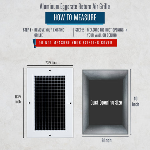 6"x10" White Aluminum Eggcrate Return Air Grille, Low-Noise High-Airflow Rust-Proof Vent Cover